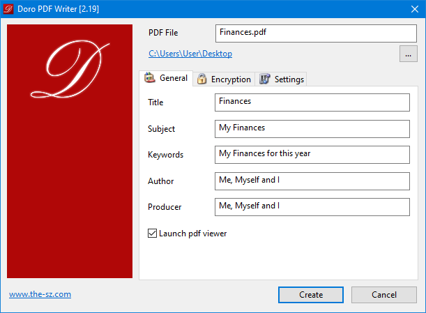 General options of Doro PDF Writer