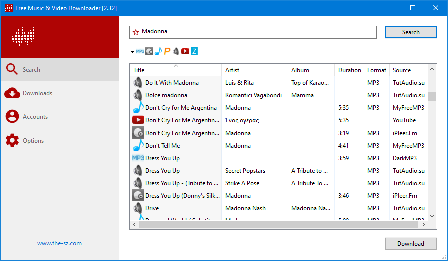 Screenshot of the Free Music and Video Downloader