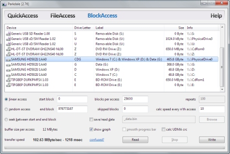 Run a speed test on block level of your SSD and HDD